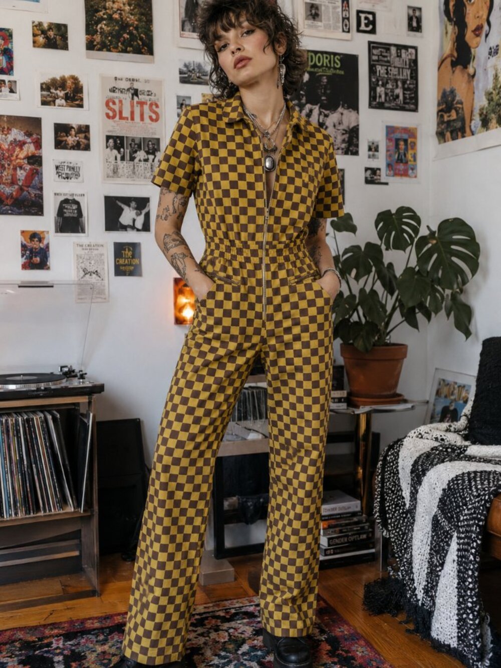 Holiday by Emma Mulholland Checkerboard Denim Boiler Jumpsuit XS